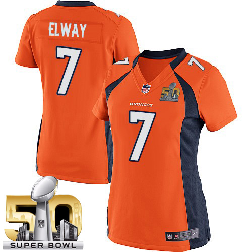 Women's Elite John Elway Super Bowl L Nike Jersey Orange Home - #7 NFL Denver Broncos